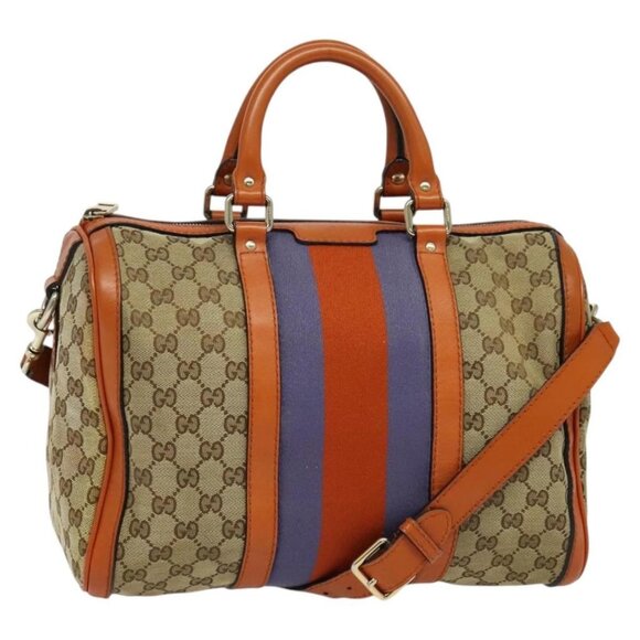 GUCCI GG Supreme Sherry Line Boston Bag 2way Beige Gold 247205 Auth BA5084 - Picture 1 of 16